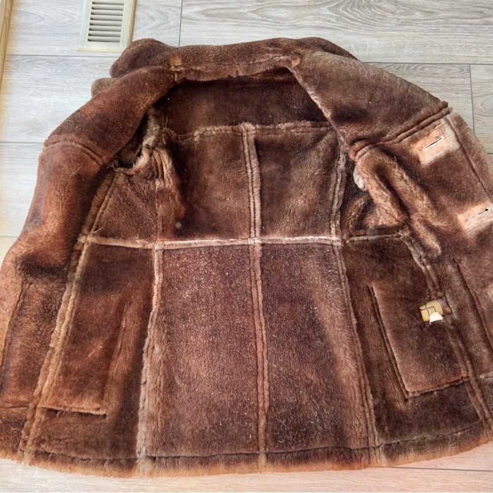 Vintage Rice Sportswear Genuine Shearling Sheepskin Leather Coat - Picture 11 of 16